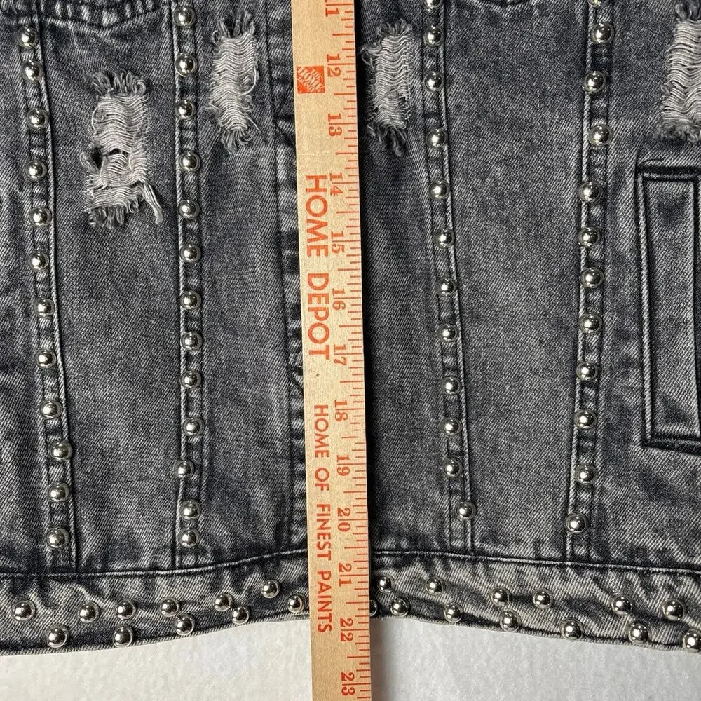 Fornia Girl’s Dark Gray Denim Studded Trucker Jacket Size XLARGE or Adult XSMALL